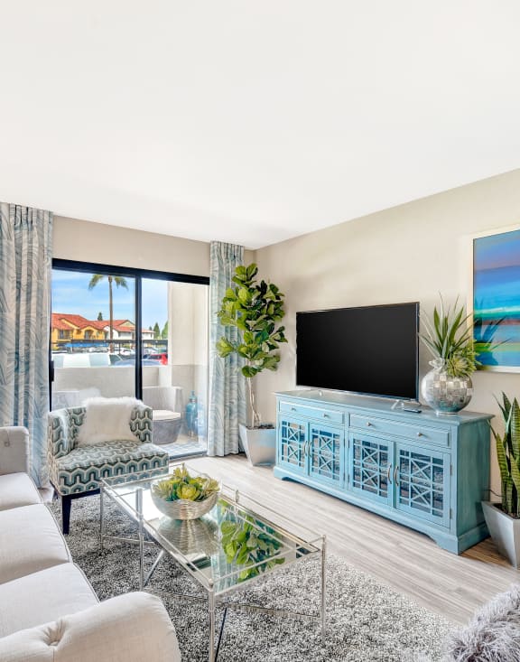 a living room with a couch and a television