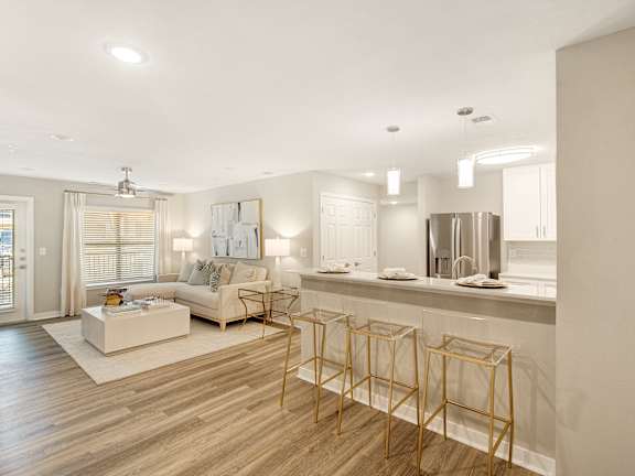 Open Kitchen and Living Area at The Azul Apartment Homes, Oxford, Mississippi, 38655