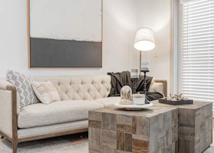 a living room with a couch and a coffee table