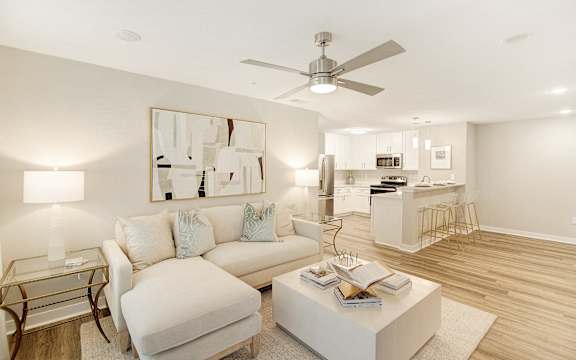 a living room with a couch and a coffee table