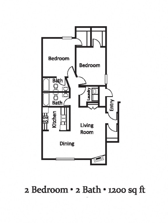 2 Bedroom 2 Bath Floorplan