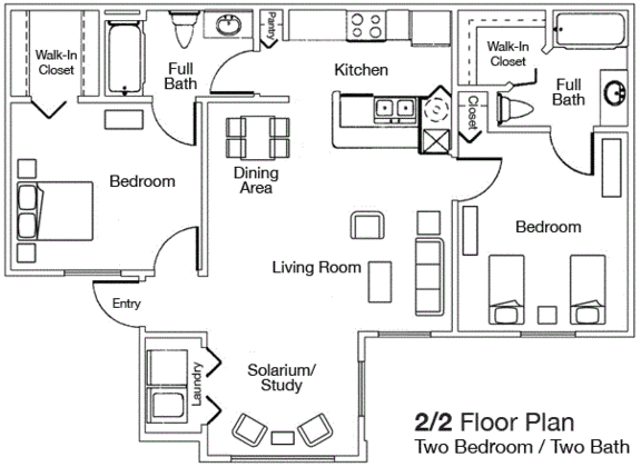2 Bed 2 Bath Floor Plan