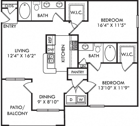 Birmingham. 2 bedroom apartment. Kitchen with bartop open to living/dinning rooms. 2 full bathroom, double vanity in guest. Walk-in closet. Patio/balcony.
