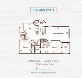 The Amaryllis  2 bed 2 bath den 1200 sq ft