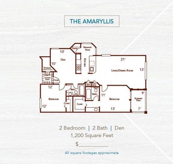 The Amaryllis  2 bed 2 bath den 1200 sq ft