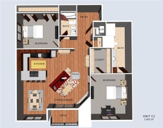 Brookside two bedroom two bathroom floor plan at Villas of Omaha at Butler Ridge