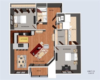 Floor Plan  Brookside two bedroom two bathroom floor plan at Villas of Omaha at Butler Ridge