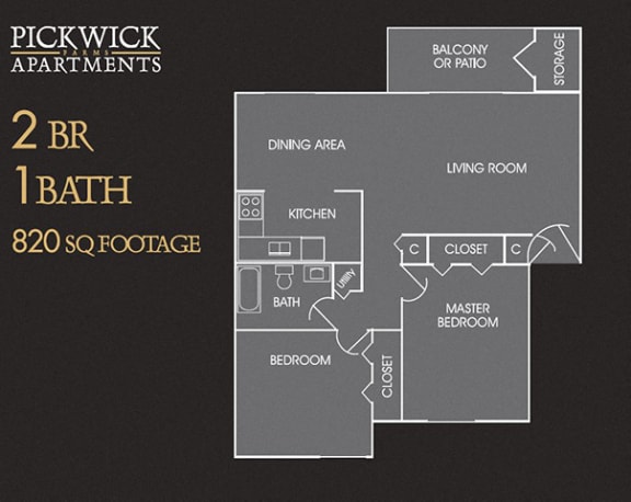 2 BR, 1 Bath Floor Plan at Pickwick Farms Apartments, Indianapolis, IN, 46260