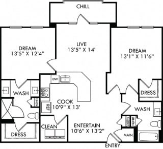 The Burl Ray. 2 bedroom apartment. Kitchen with bartop open to living room. 2 full bathroom, double vanity &amp; shower stall in master. Walk-in closets. Patio.
