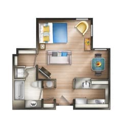 Studio Floor plan at The Saratoga Apartments, Washington