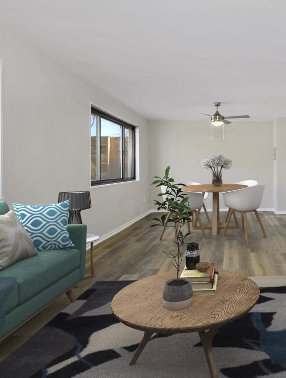 A rendering of a living room at Earle Manor Apartments, Wheaton, MD