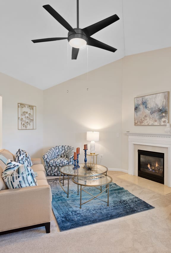 Living Room with Fireplace at Four Bridges, Liberty TownshipOhio