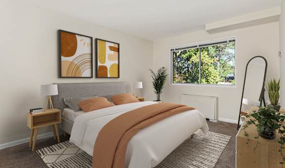 an image of a bedroom with a bed and a window