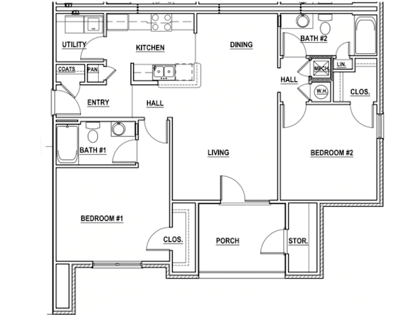 Floor Plan  2 Bed 2 Bath 1,056 Sq Ft FLoor Plan at Forest Hill, Mobile, AL,