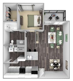 Centre Pointe Apartments - A6 - 1 bedroom and 1 bath - 3D