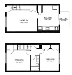  Floor Plan B1 - 2 Bed 1 Bath Townhome