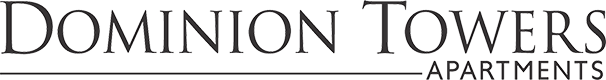 The image is a logo for Dominion Towers Apartments.