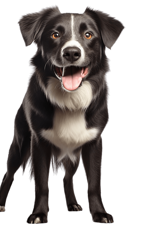 a black and white dog on a black background