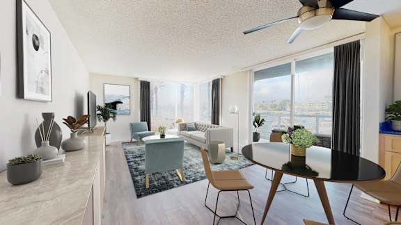 a living room with a couch and a table