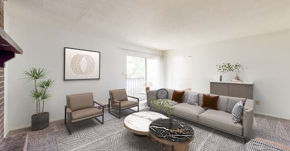 a living room with a couch and a coffee table