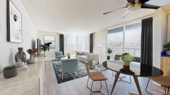 a living room with a couch and a table at Marina Harbor, Marina del Rey, CA