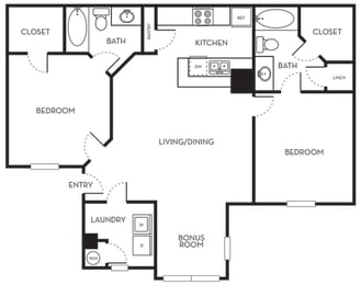 Two Bedroom One Bath Floorplan The Terraces at Lake Mary Florida