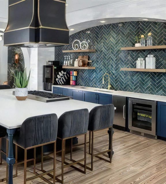 Broadstone Upper Westside Community Clubhouse Modern Clubroom with Flatscreen TV and Full Kitchen