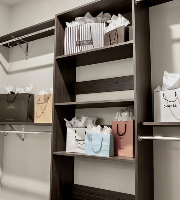 Spacious Walk In Closet with Built In Shelves