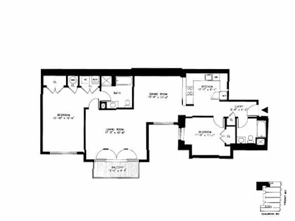 Floor Plan  A black and white image of a house floor plan.