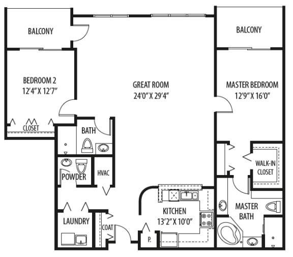 Two Bed Two And Half Bath, 1,982 Sq.Ft. Floor Plan at Two Itasca Place, Illinois
