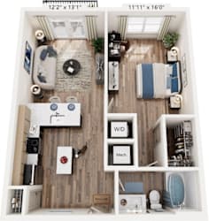 One Bed floorplan at The River, Virginia