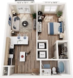One Bed floorplan at The River, Virginia
