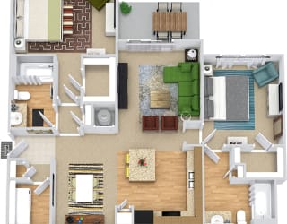 Kingfisher 3D. 2 bedroom apartment. Kitchen with island open to living/dinning rooms. 2 full bathroom. Walk-in closets. Patio/balcony.