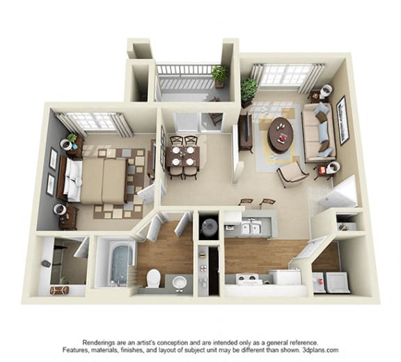 Fairview. 1 bedroom apartment. Kitchen with bartop open to living/dinning rooms. 1 full bathroom. Walk-in closet. Patio/balcony.