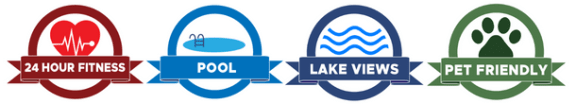 a group of logos that include pool, lake views and pet friendly