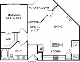 The Griffith. 1 bedroom apartment. Kitchen with island open to living/dinning rooms. 1 full bathroom, double vanity. Walk-in closet. Patio/balcony.
