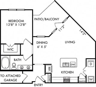 The Griffith with Attached Garage. 1 bedroom apartment. Kitchen with island open to living/dinning rooms. 1 full bathroom, double vanity. Walk-in closet. Patio/balcony.