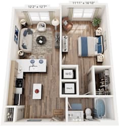 1 Bedroom 1 Bath floorplan at The River, Chester, 23836