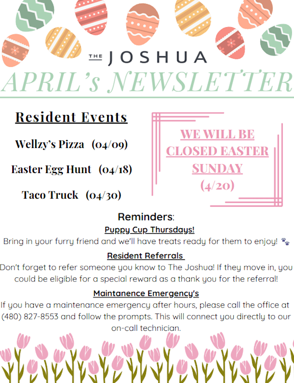 A newsletter for Joshua March with details of events and reminders.