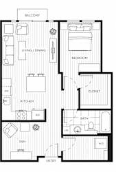 Lux Apartments Floor Plan One Bedroom One Bathroom With Den G
