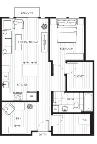 Lux Apartments Floor Plan One Bedroom One Bathroom With Den G