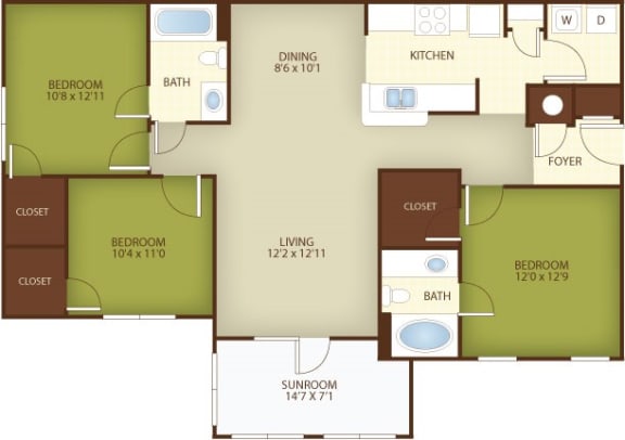 Grove Floor Plan at Stone Ridge Apartment Homes, Mobile, AL