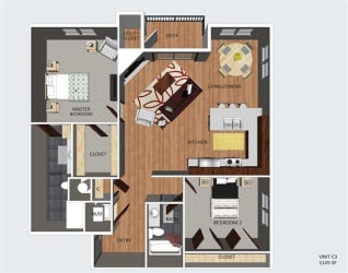 Howden two bedroom two bathroom floor plan at The Flats at 84