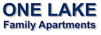 A logo for One Lake Family Apartments.