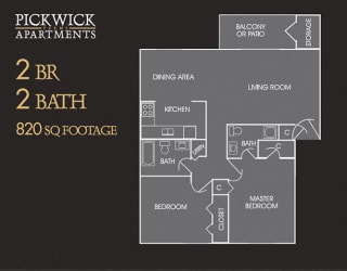 2 BR, 2 Bath Floor Plan at Pickwick Farms Apartments, Indianapolis, 46260