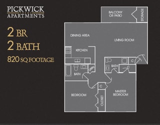 2 BR, 2 Bath Floor Plan at Pickwick Farms Apartments, Indianapolis, 46260