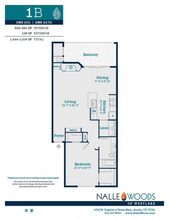 1 bed 1 bath floorplans_1B at Nalle Woods of Westlake, Austin