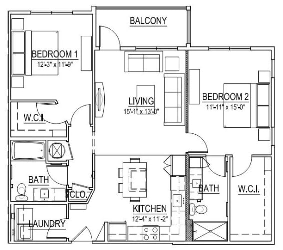 Floor Plan  Melrose - 2 Bed/2 Bath