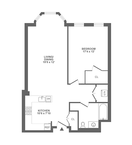 Floor Plan  one bedroom, bay window