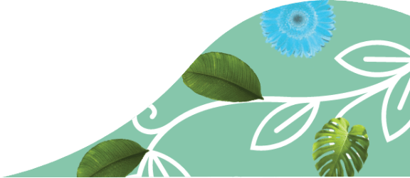 an illustration of a blue flower on a green and white
